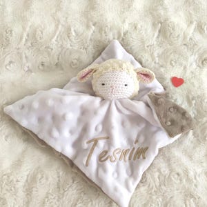 Knuffeldoekje van schapenvacht, babyknuffeldoekje, Oeko-Tex katoen, handgemaakt afbeelding 1