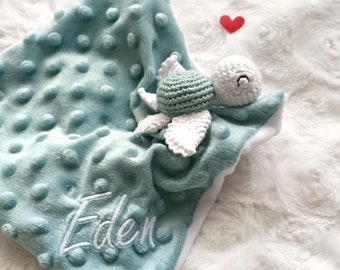 Baby schildpad knuffeldoekje, biologisch katoen, gepersonaliseerd knuffeldoekje, handgemaakt bola knuffeldoekje, bola knuffeldoekje