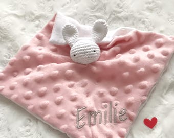 Bola konijnenknuffel, handgemaakte biologische katoen, gepersonaliseerde babyknuffel, geboortecadeau