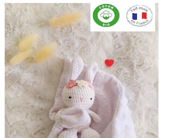 Baby rabbit comforter, handmade organic cotton, birth gift