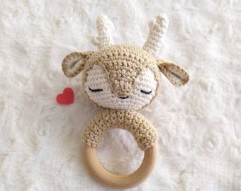 organic cotton doe or sheep rattle, teething rattle, handmade, birth gift, Christmas gift