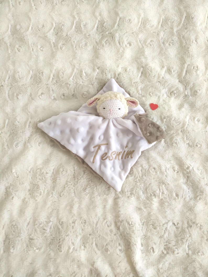 Knuffeldoekje van schapenvacht, babyknuffeldoekje, Oeko-Tex katoen, handgemaakt afbeelding 1