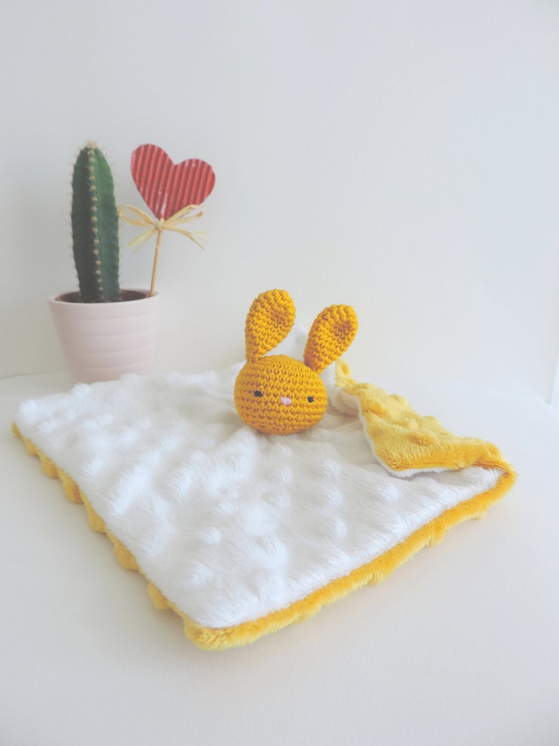 Doudou Bebe Lapin Jaune Moutarde Et Blanc Peluche Lapinfait Etsy