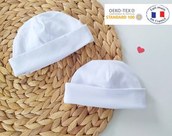 Bonnet de naissance prénom, en coton Certifié OEKO-TEX®  et entièrement doublé