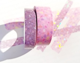 Set of 2 Terrazzo *Iridescent Holo Overlay Washi Tapes* Dusty Mauve & Cotton Candy