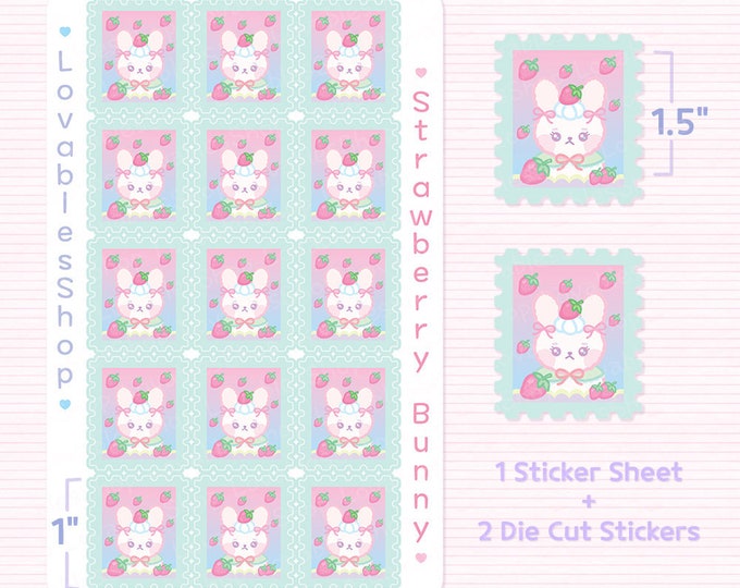 Strawberry Bunny Stamp Stickers