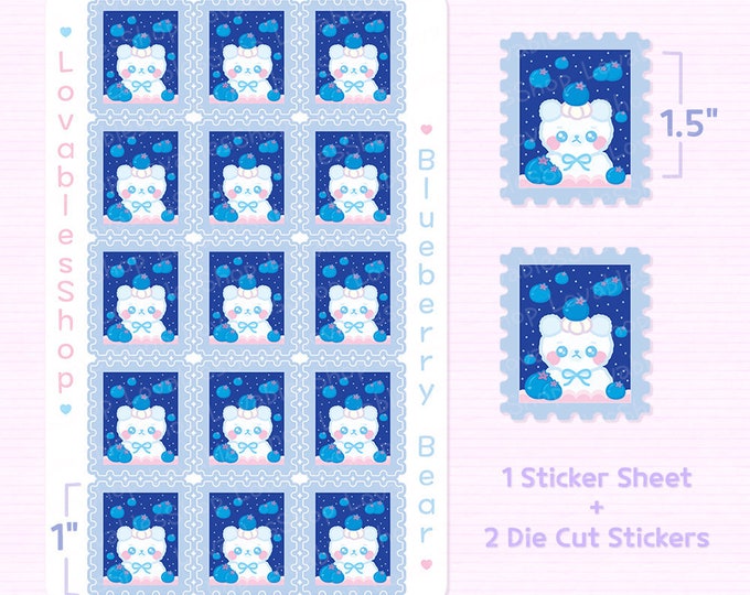 Blueberry Bear Stamp Stickers