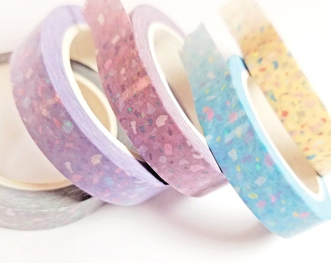 Set of 5 Terrazzo *Iridescent Holo Overlay Washi Tapes* 10mmx10meters long.