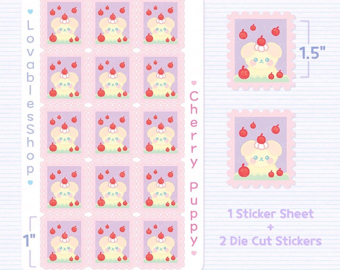 Cherry Puppy Stamp Stickers