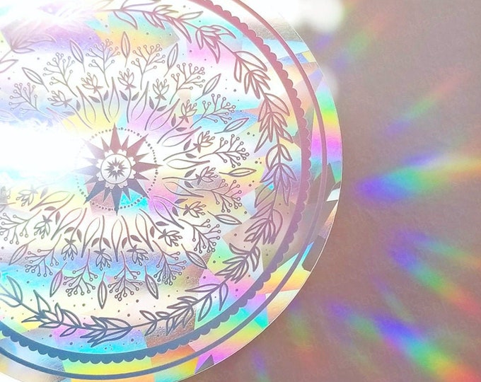 Botanical Mandala Suncatcher Sticker 5" Inches