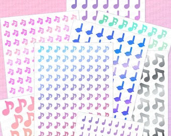 Music Note Small 0.35", Medium 0.5" and  Large 0.75" Vinyl Sticker Sheet