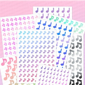 Folha de adesivos de vinil Music Note Small 0,35", Medium 0,5" e Large 0,75"