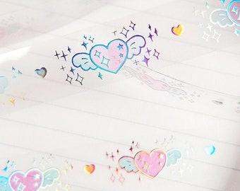 Flying Heart *3D Silver Holo Foil Embossed* Crystal Clear PET Tape