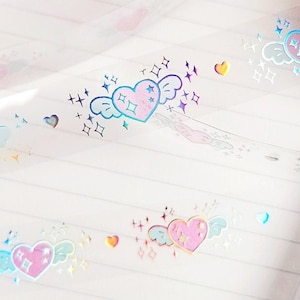 Flying Heart *3D Silver Holo Foil Embossed* Crystal Clear PET Tape