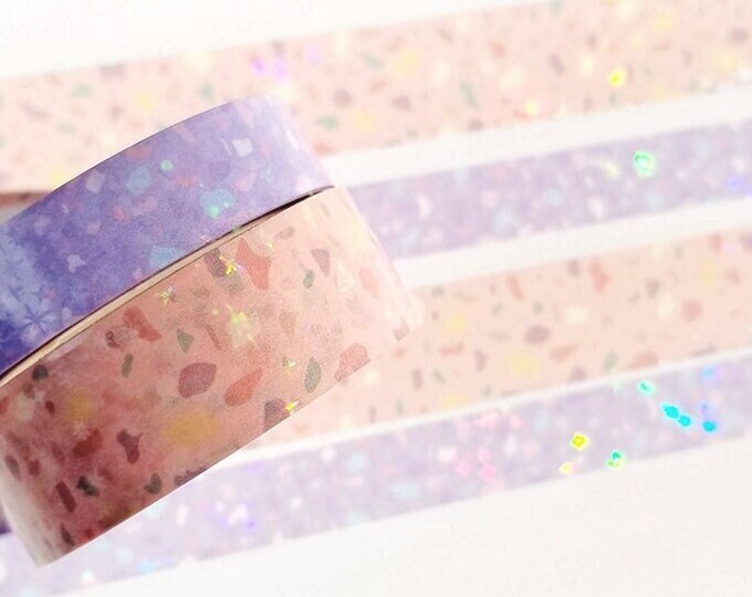 Set of 2 Terrazzo *Iridescent Holo Overlay Washi Tapes* Muted Lavender & Peach Cream