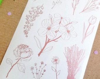 Flower Gold/Rose Gold Foiled Clear Sticker Sheet