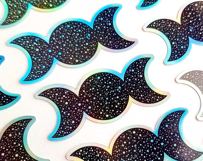 Black Triple Moon Goddess Holographic Sticker