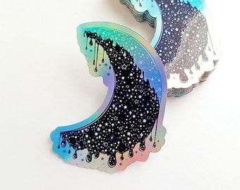 Sweet Melting Moon Blue/Black Holographic Sticker