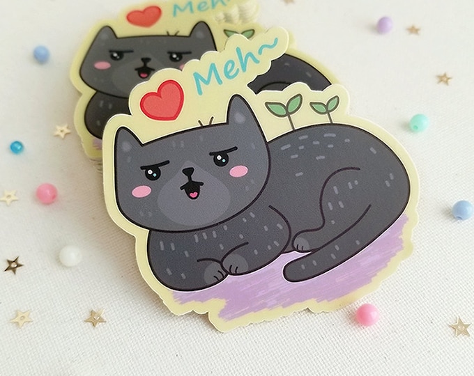 Meh~ Gray Cat Vinyl Sticker