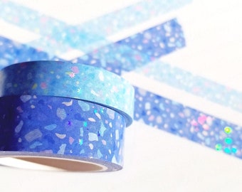 Set of 2 Terrazzo *Iridescent Holo Overlay Washi Tapes* Cloud & Ocean Blue