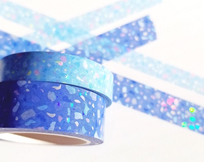 Set of 2 Terrazzo *Iridescent Holo Overlay Washi Tapes* Cloud & Ocean Blue