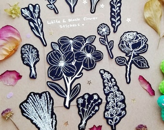 White and Black Flower Stickers