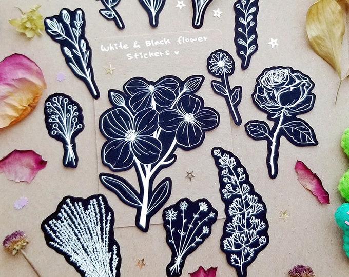 White and Black Flower Stickers