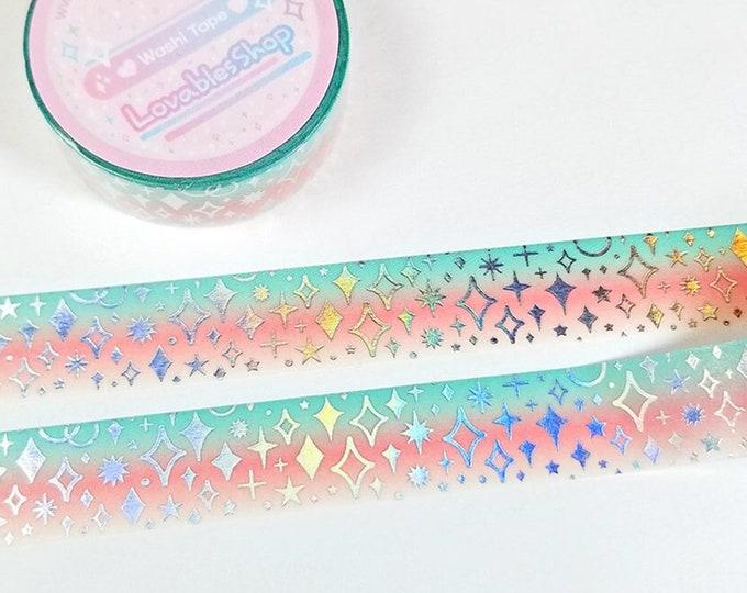 Teal/Coral *Sparkle Silver Holographic Foiled Washi Tape