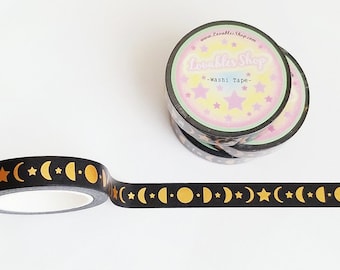 Moon Phases and Stars Gold Foiled Washi Tape