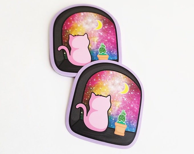 Starry Night Cat Vinyl Sticker