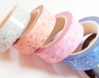 Set of 5 Terrazzo *Iridescent Holo Overlay Washi Tapes* 15mmx10meters long.
