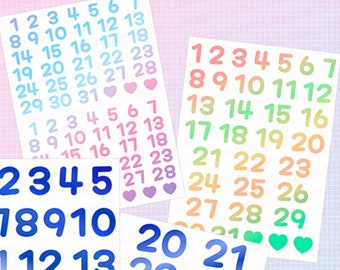 Date Number 1-31 Vinyl Sticker Sheet