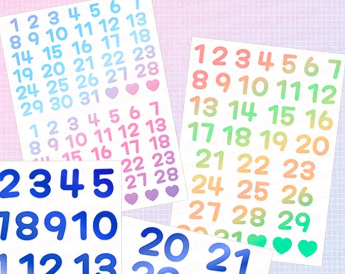 Date Number 1-31 Vinyl Sticker Sheet