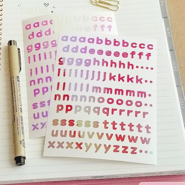 Alphabet Lower Case 0.35" Inch Permanent vinyl Sticker Sheet