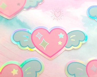 New Ver. Flying Heart Holographic Sticker