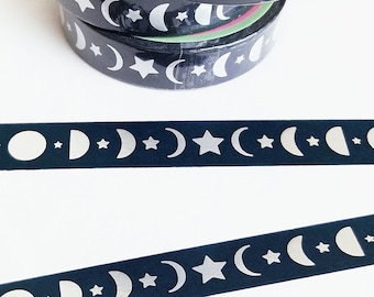 Moon Phases and Stars Silver Foiled Washi Tape