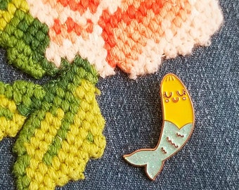 Banana Mermaid Glitter Enamel Pin