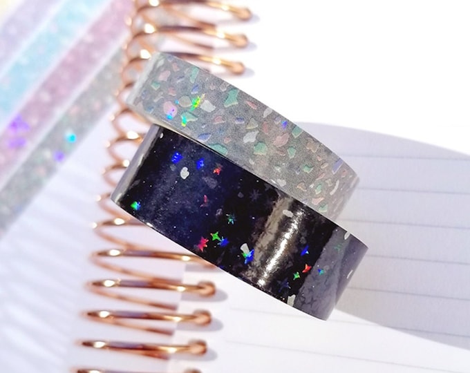 Set of 2 Terrazzo *Iridescent Holo Overlay Washi Tapes* Pepper & Full Moon
