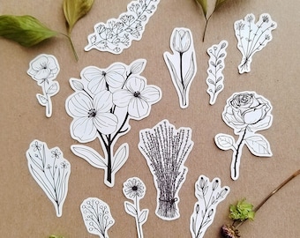 Black and White Flower Stickers