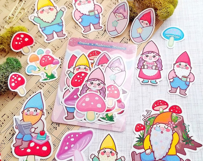 Gnome & Mushroom Stickers (16pcs)