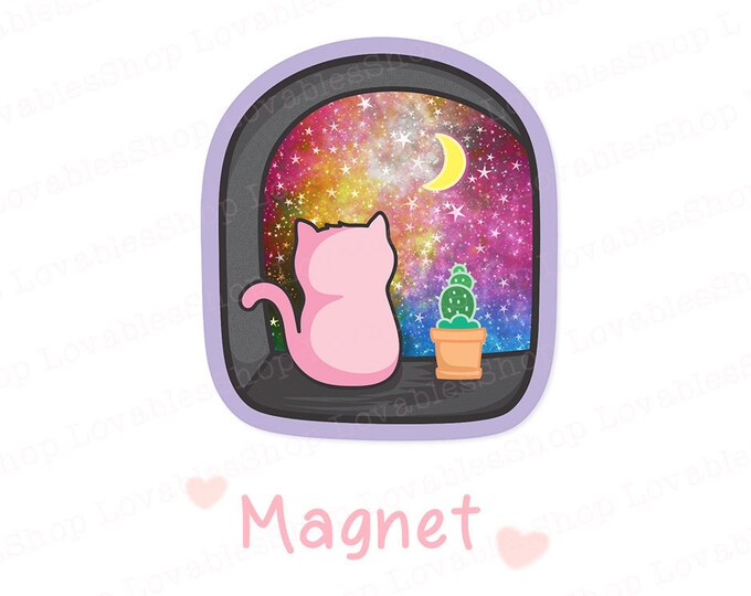Starry Night Cat Vinyl Magnet
