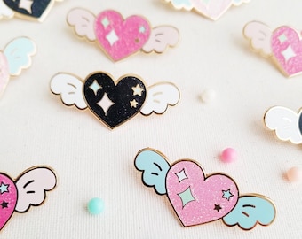 Flying Heart Glitter Enamel Pin