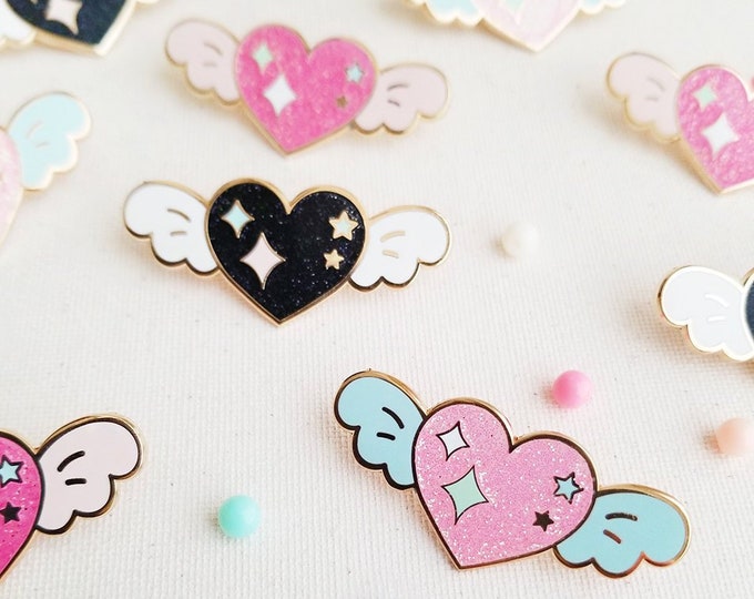 Flying Heart Glitter Enamel Pin