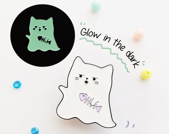 Glow in the dark Ghost Cat Enamel Pin