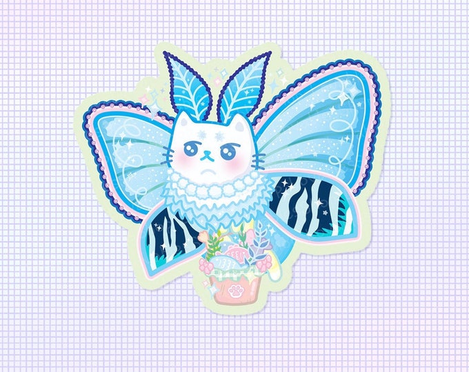 Blue Moth Cat Vinyl Sticker