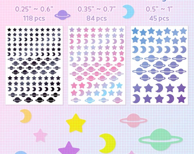 Saturn, Star and Moon Vinyl Sticker Sheet