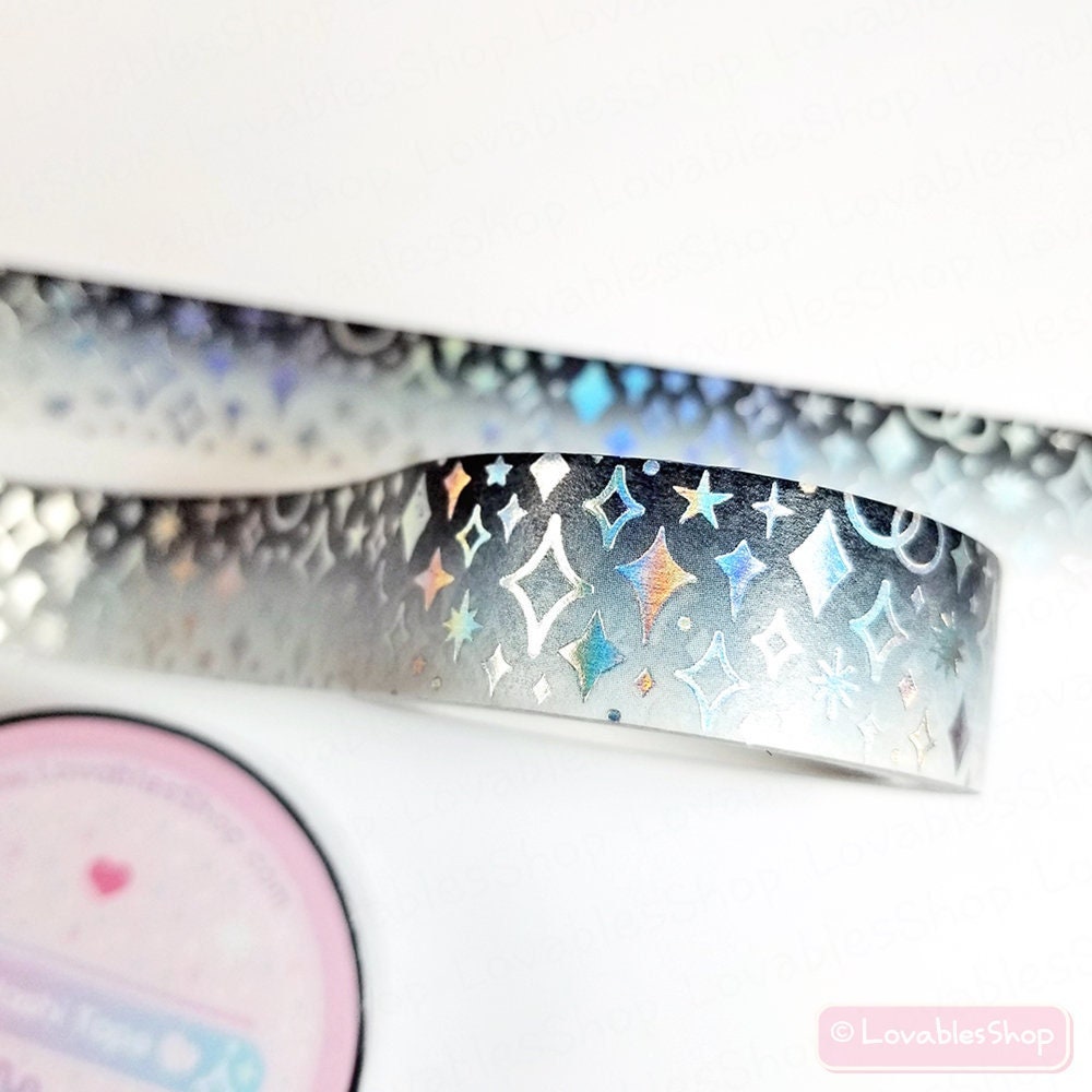 Purple & White Candy Stripe Stardust washi set (15/10mm + silver / silver  bubble glitter holographic foil)(Item of the Week)