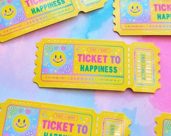 Ticket To Happiness Holographic Sticker