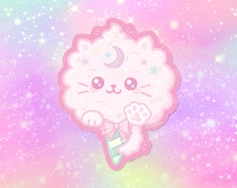 Pink Cotton Candy Cat Vinyl Sticker