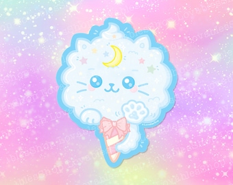 Blue Cotton Candy Cat Vinyl Sticker
